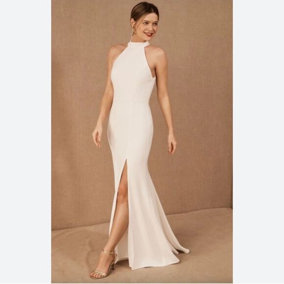 BHLDN Dresses & Skirts - BHLDN White Halter Neck Wedding Dress with Front Slit
